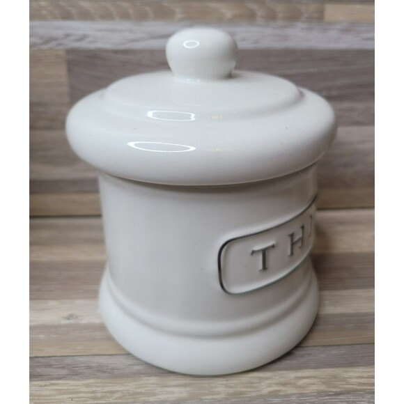 Pottery Barn Ceramic Text Bathroom Set Lotion Toothbrush Holder Canister Retired - Picture 4 of 14